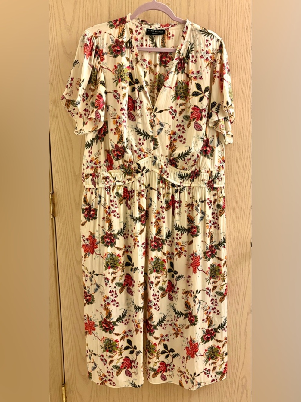 Lane Bryant Satin Floral Cream Wrap Midi/maxi Dress